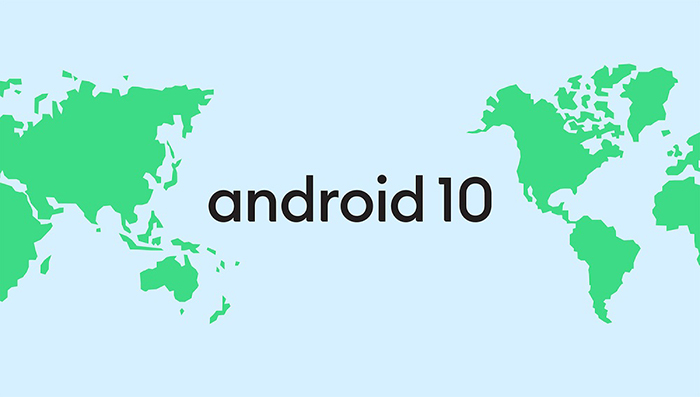 Android 10 sobre un mapa mundi