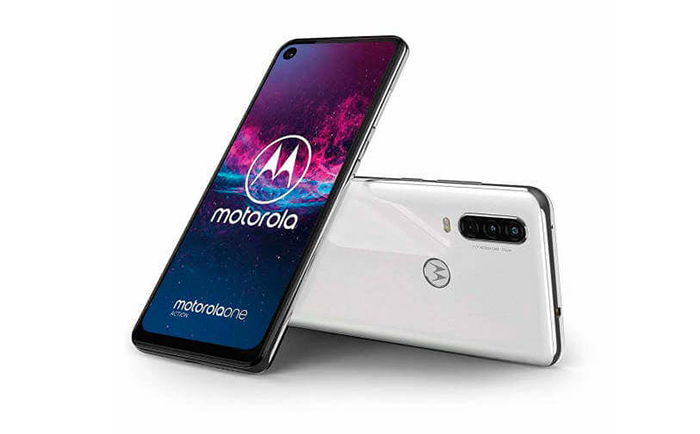 Frontal y trasera del Motorola One Action en blanco